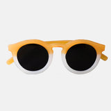Paire de lunettes de soleil pour enfants catégorie 3, avec monture en TPEE effet transparent couleur moutarde et blanc