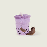 bouillotte bubble tea violet avec bras et jambes marron sur le profil droit