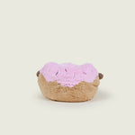 bouillotte peluche en forme de donut's rose et marron avec visage, jambes et bras de dos