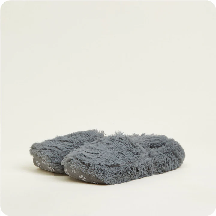 chaussons bouillottes gris tout doux avec anti-dérapant 