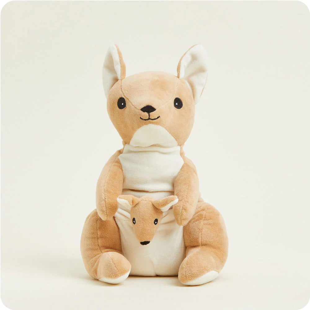 Bouillotte peluche kangourou avec bébé dans la poche 