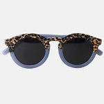 Paire de lunettes de soleil pour enfants catégorie 3, avec monture en TPEE bleue avec motif léopard sur le haut