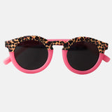 Paire de lunettes de soleil pour enfants catégorie 3, avec monture en TPEE rose avec motif léopard sur le haut