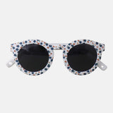 Paire de lunettes de soleil bébé catégorie 4, monture en TPEE blanc avec motif liberty fleuri. 