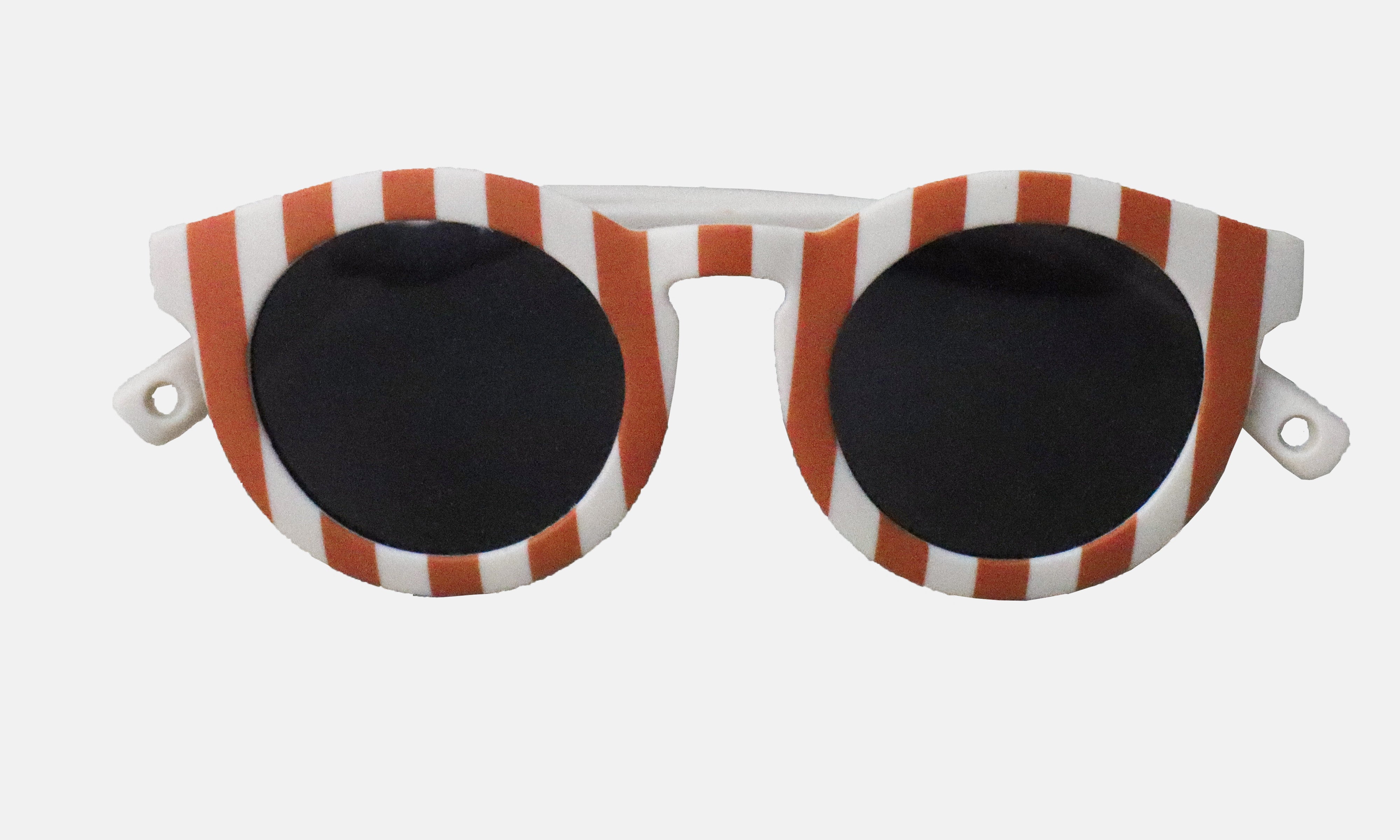 Paire de lunettes de soleil bébé catégorie 4, monture en TPEE blanc avec rayures couleur brique