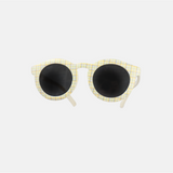 Lunettes de soleil pour adulte avec monture ronde à motif tartan, branches souples créme, et verres noirs polarisés – modèle Hop'Pop CAT3, conçu pour une haute protection anti-UV.