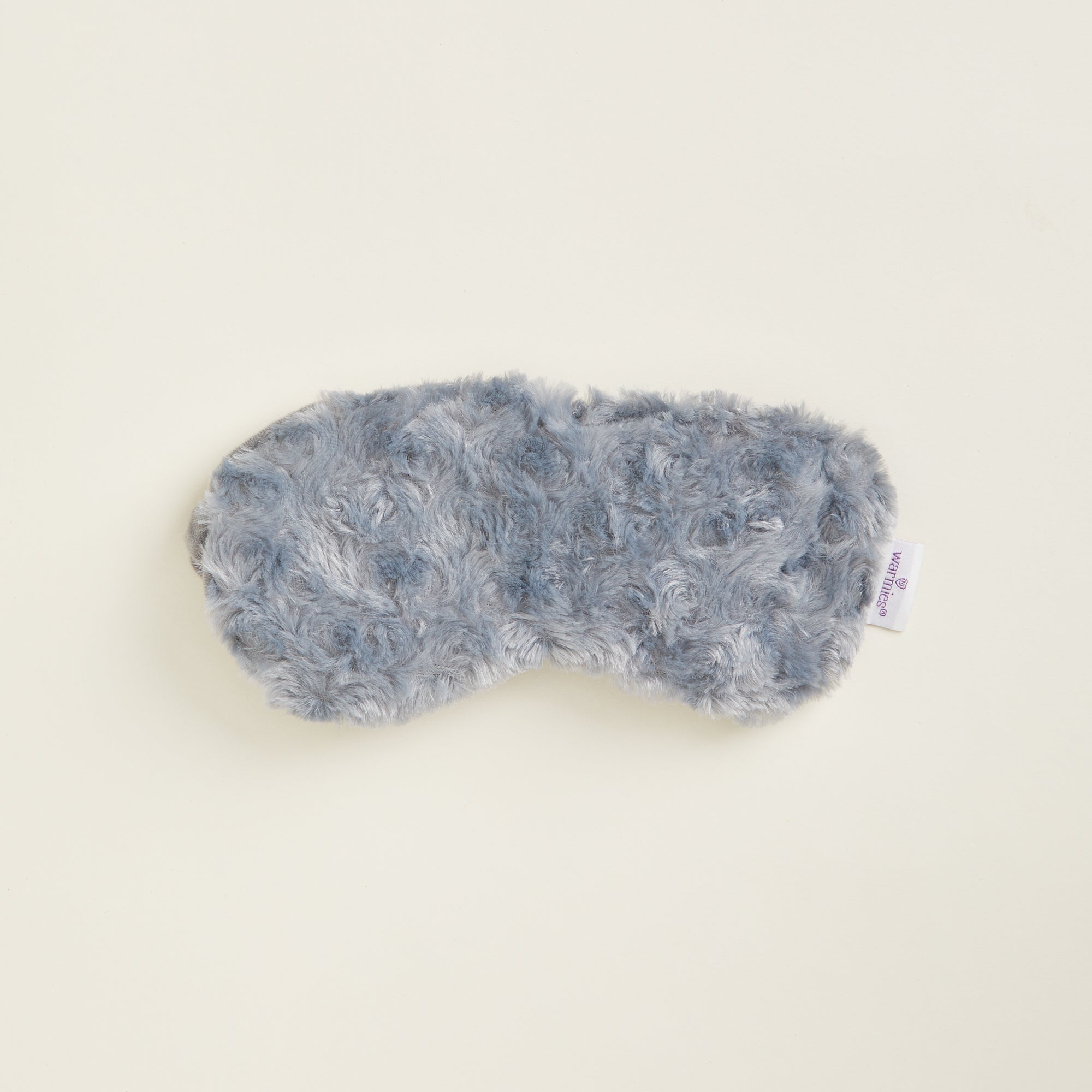 Masque en peluche gris Warmies vu de face, avec texture bouclée douce