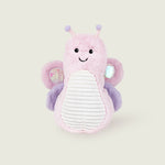 Peluche bouillotte juniors papillon, rose et violet pastel, avec ailes scintillantes, antennes et visage souriant 