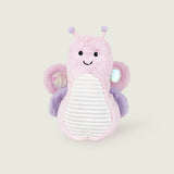 Peluche bouillotte juniors papillon, rose et violet pastel, avec ailes scintillantes, antennes et visage souriant 