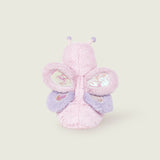 Peluche bouillotte juniors papillon, rose et violet pastel, avec ailes scintillantes et antennes, vue de dos
