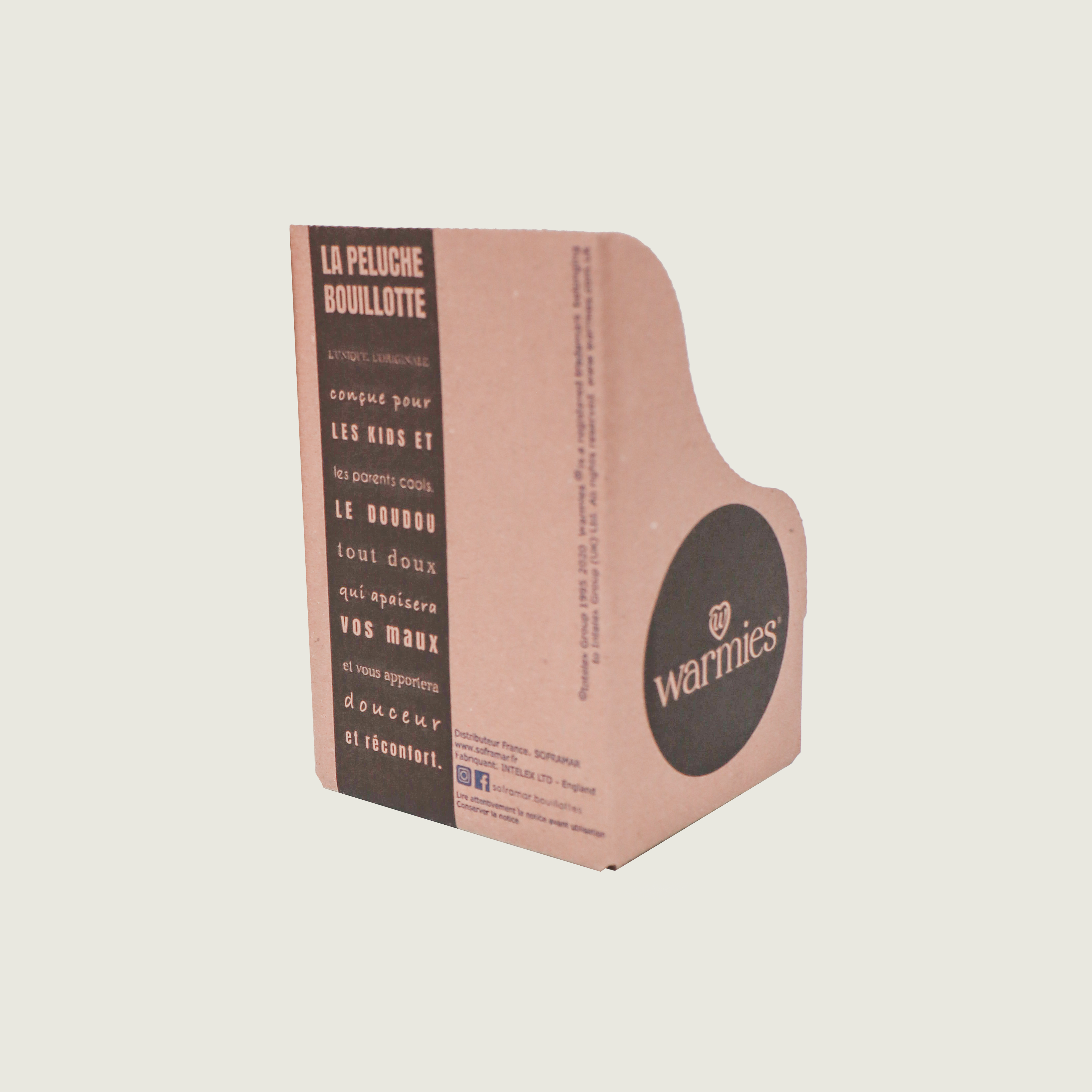 Petite boîte présentoir carton, vue de dos.