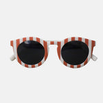 Paire de lunettes de soleil pour enfants catégorie 3, avec monture en TPEE rayée crème et brique. 