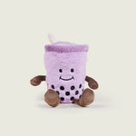 bouillotte bubble tea violet avec bras et jambes marron de face 
