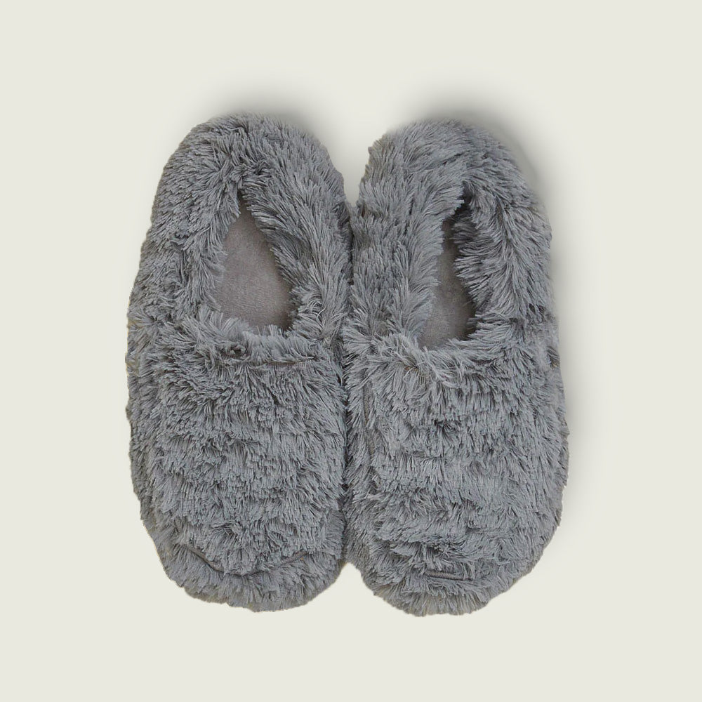 chaussons bouillottes gris tout doux avec anti-dérapant 